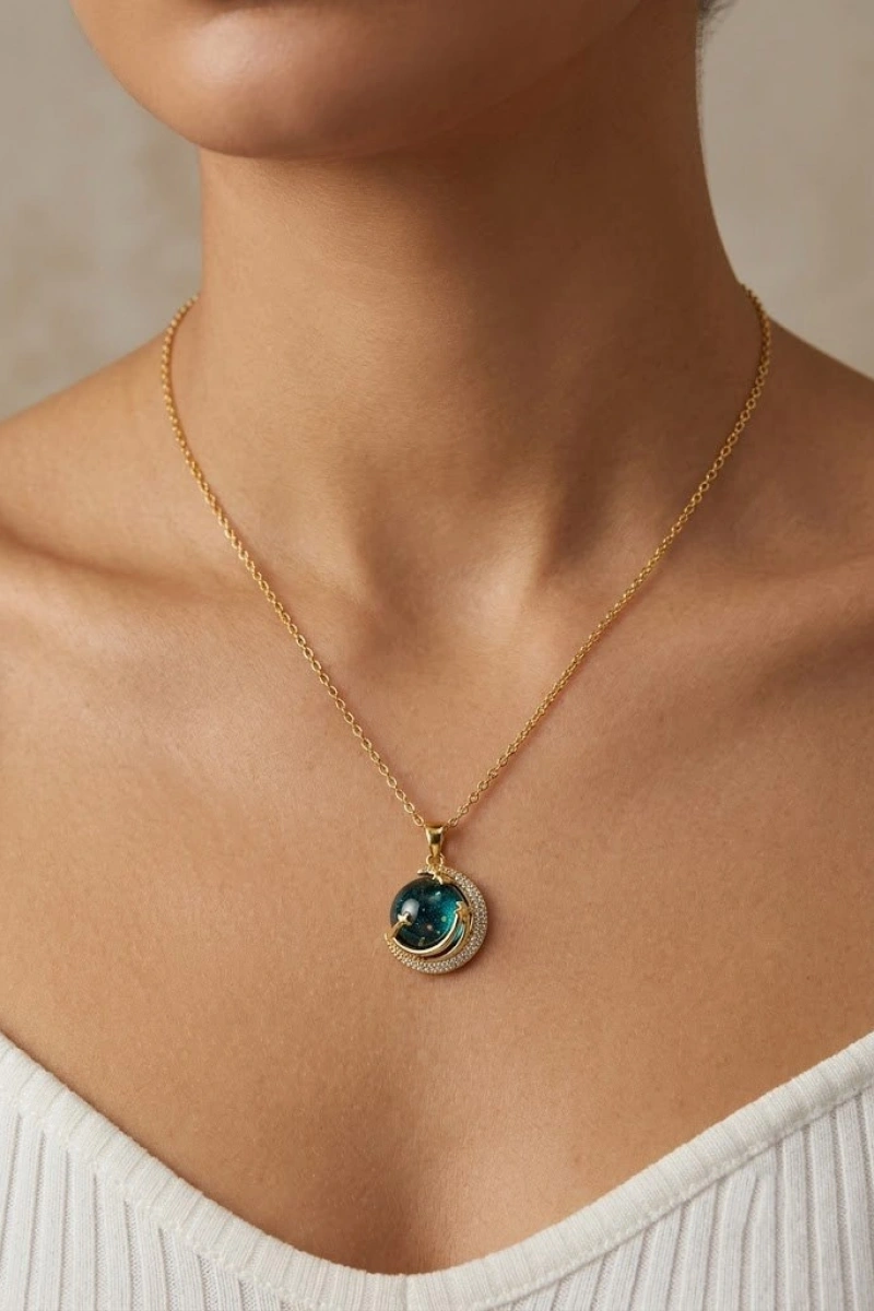 Gezegen Model  Altın Kaplama Çelik Kolye