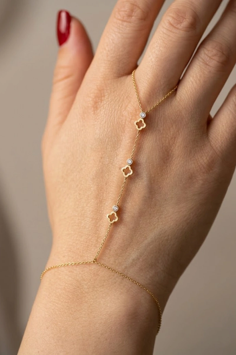Düz Zincir Model Boş Yonca Detay Gold Altın Kaplama Şahmeran