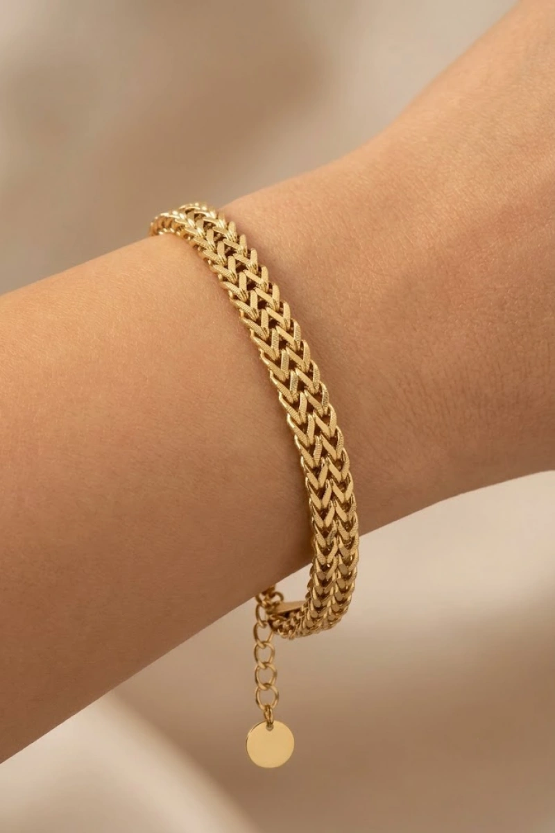 Sırma Model Gold Altın Kaplama Çelik Bileklik