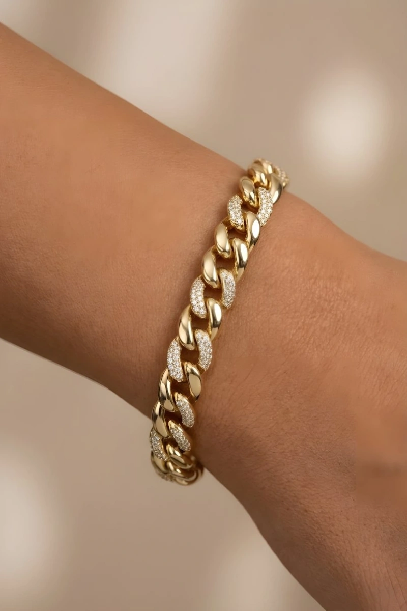 Asimetrik Taş Detay Gold Altın Kaplama Bileklik