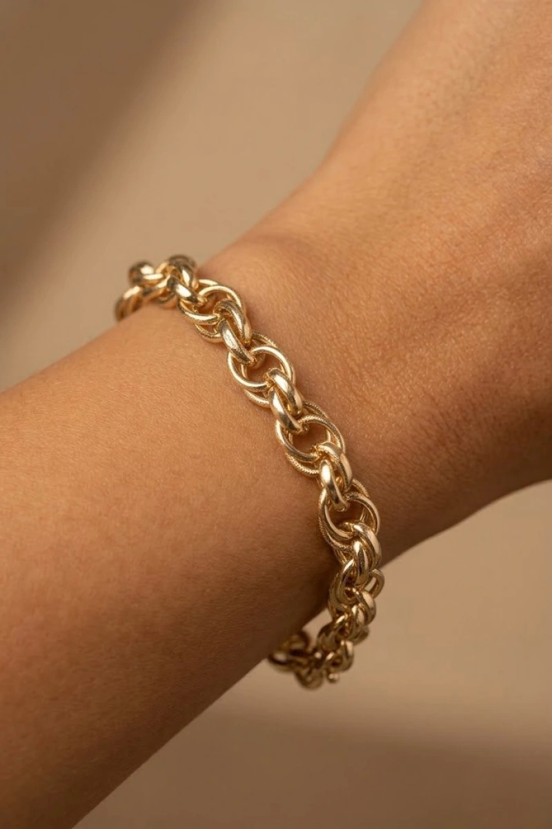 İç İçe Geçme Model Gold Altın Kaplama Bileklik