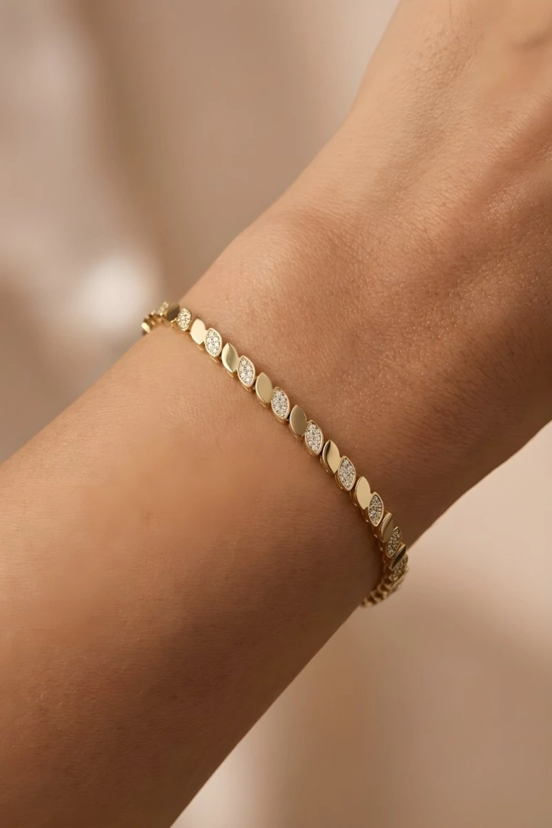 Taşlı Arpa Model Gold Altın Kaplama Bileklik