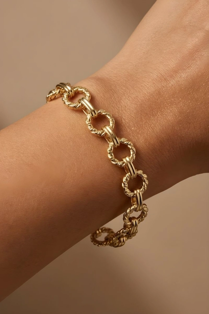 Burma Halka Model Gold Altın Kaplama Bileklik