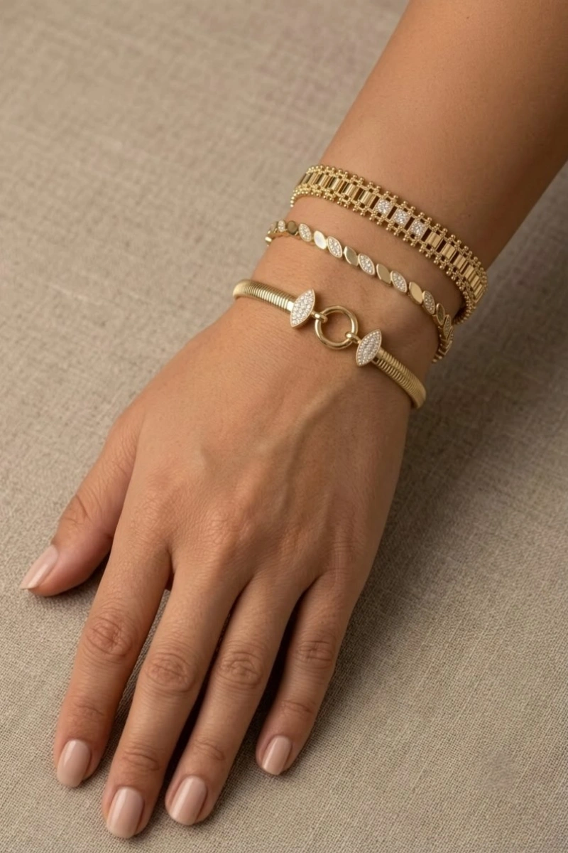 Taşlı Arpa Gold Altın Kaplama Kombin