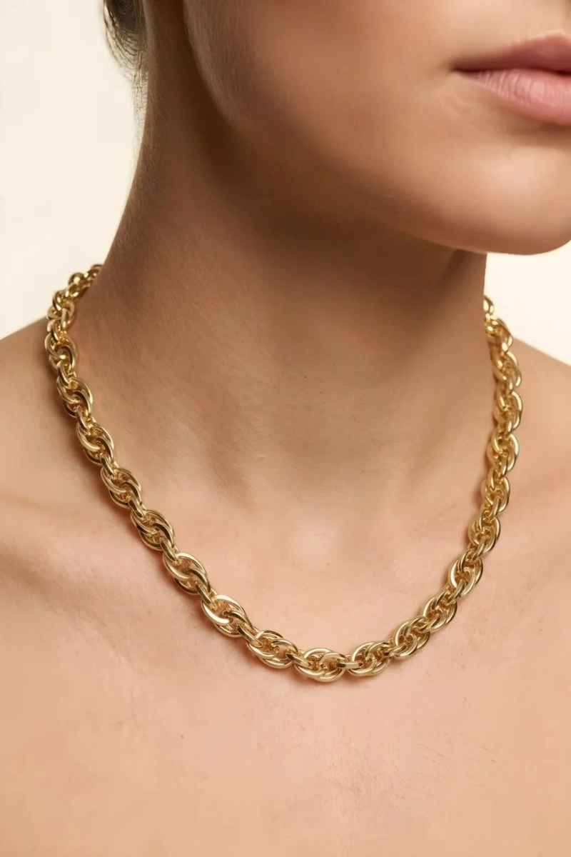 İç İçe Geçme Model Gold Altın Kaplama Kolye