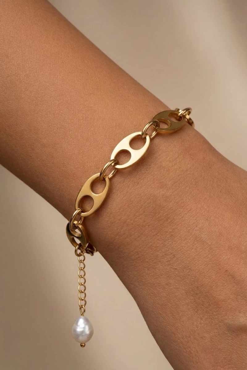 İnci Model Gold Altın Kaplama Bileklik
