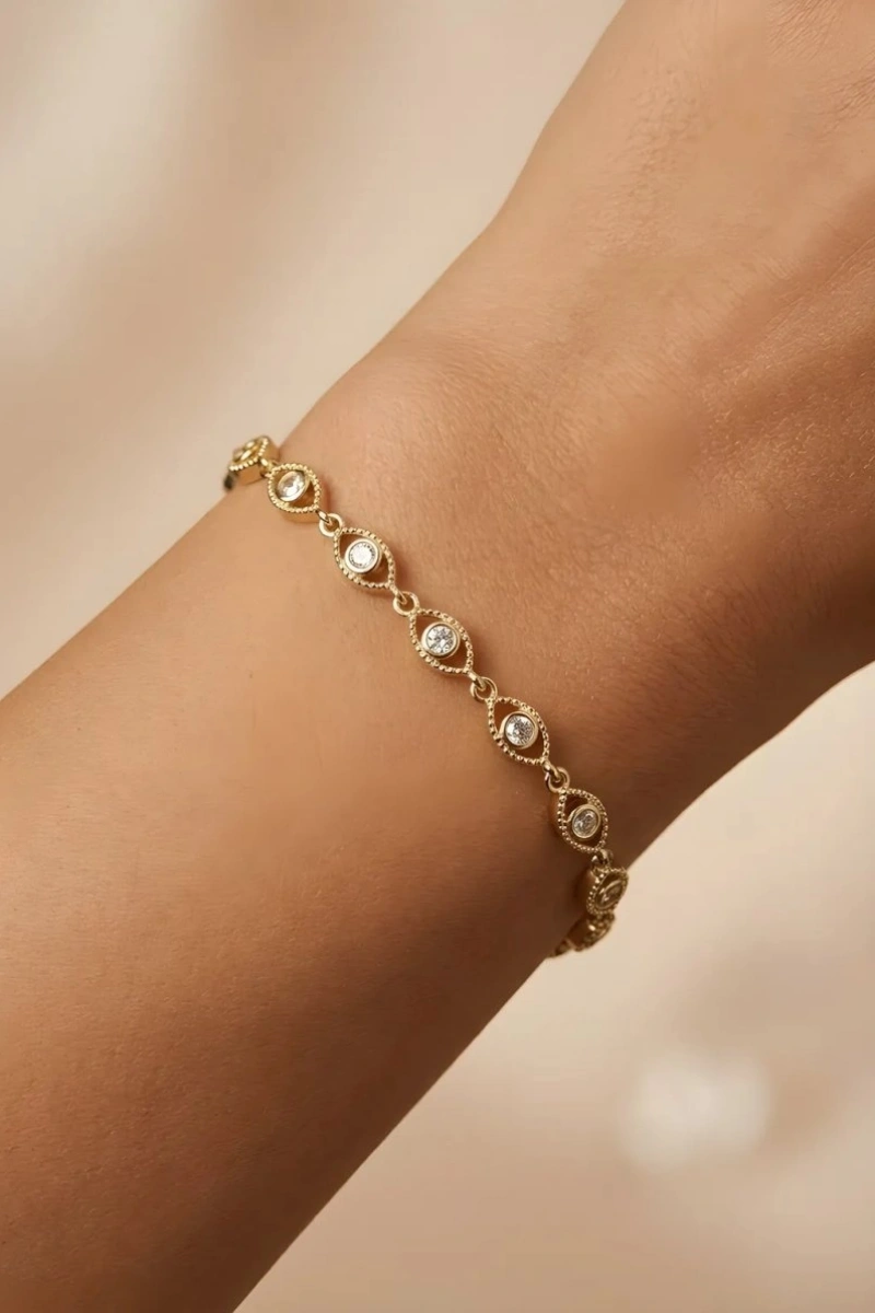 Sıralı Göz Model Gold Altın Kaplama Bileklik