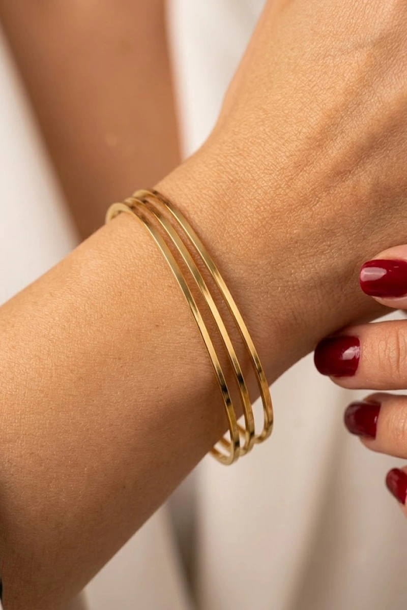 Üçlü Ajda Model Gold Altın Kaplama Bileklik