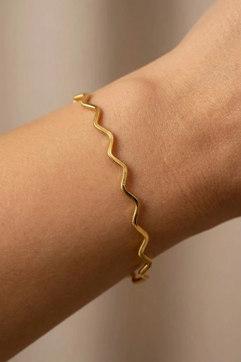 Zikzak Kuyum Ajda Model Gold Altın Kaplama Bilezik