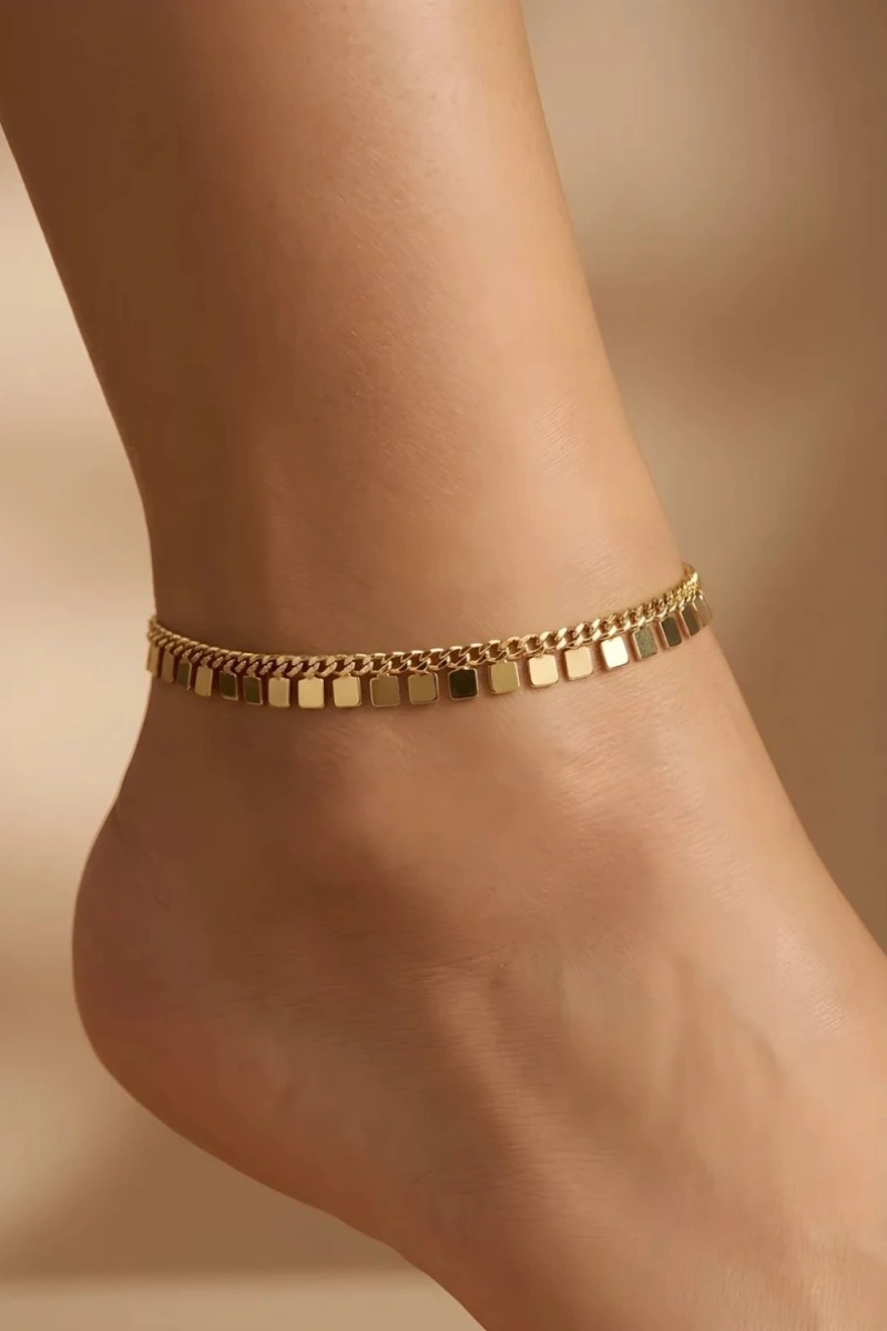 Sallantı Kare Model Gold Altın Kaplama Halhal
