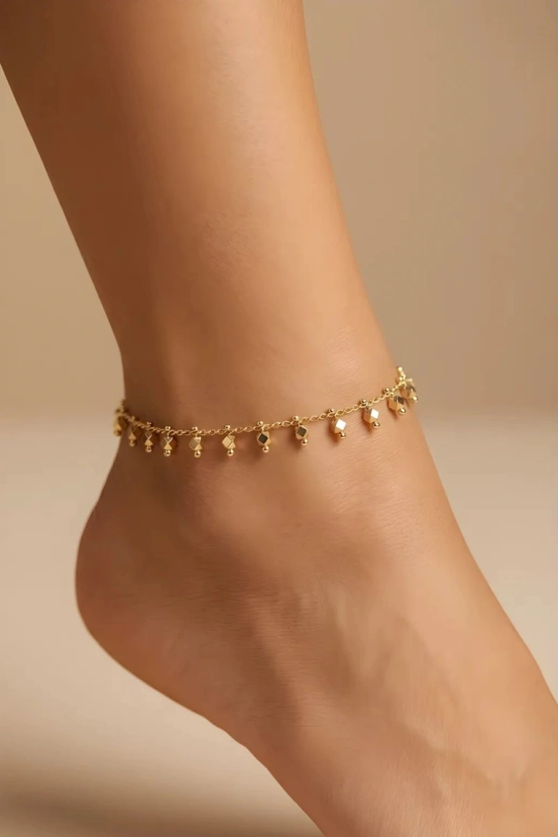 Sallantı Çokgen Model Gold Altın Kaplama Halhal