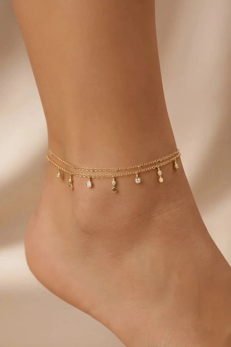 Sallantı Taş Model Gold Altın Kaplama Halhal