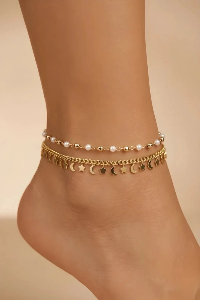 Ay Yıldız Model Gold Altın Kaplama Halhal