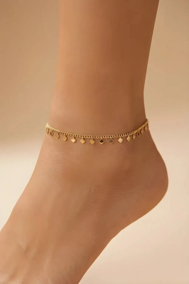 Dörtgen Model Gold Altın Kaplama Halhal