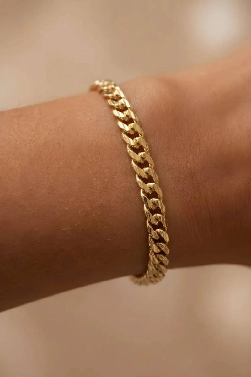 Çizgi Desen İnce Ezik Bağlı Model Gold Altın Kaplama Bileklik