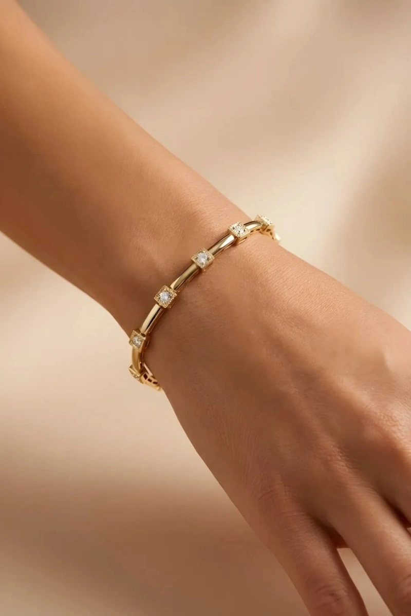 Baget Model Gold Altın Kaplama Bileklik
