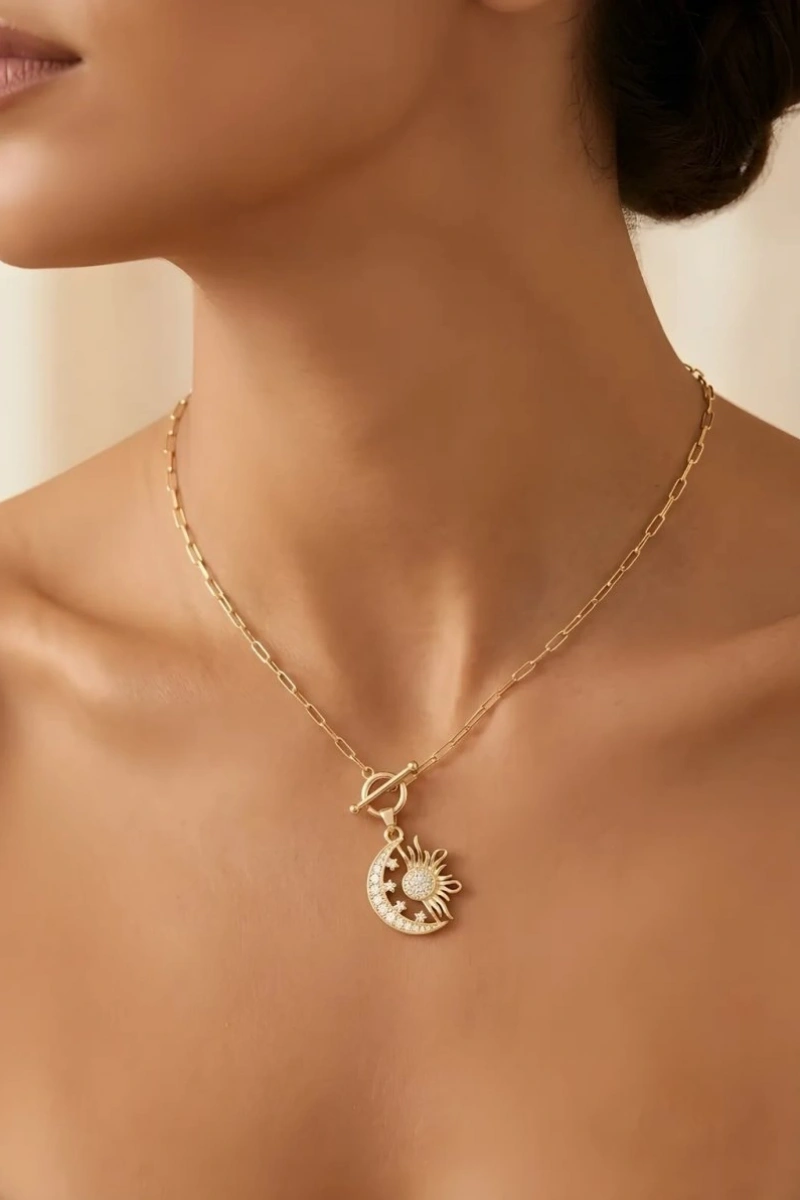 Mihrimah Model Ataç Zincir Model Gold Altın Kaplama Kolye
