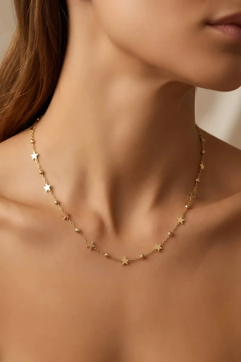 Yıldız Model Gold Altın Kaplama Kolye