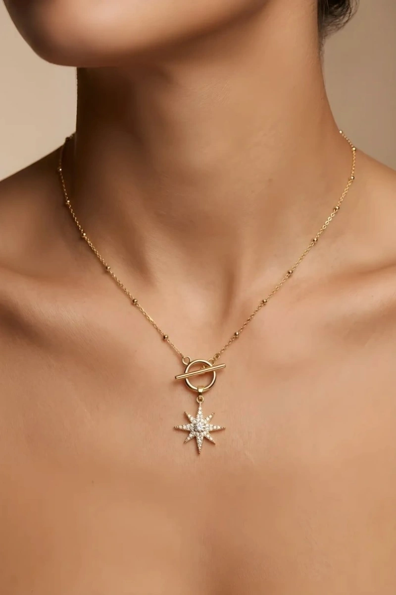 Kuzey Yıldızı Model Gold Altın Kaplama Kolye
