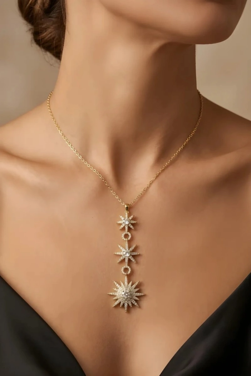 Sıra Yıldız Model Gold Altın Kaplama Kolye