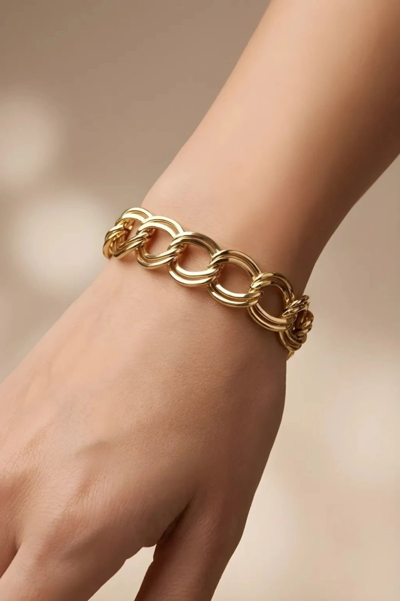 Düz Samanyolu Model Gold Altın Kaplama Bileklik
