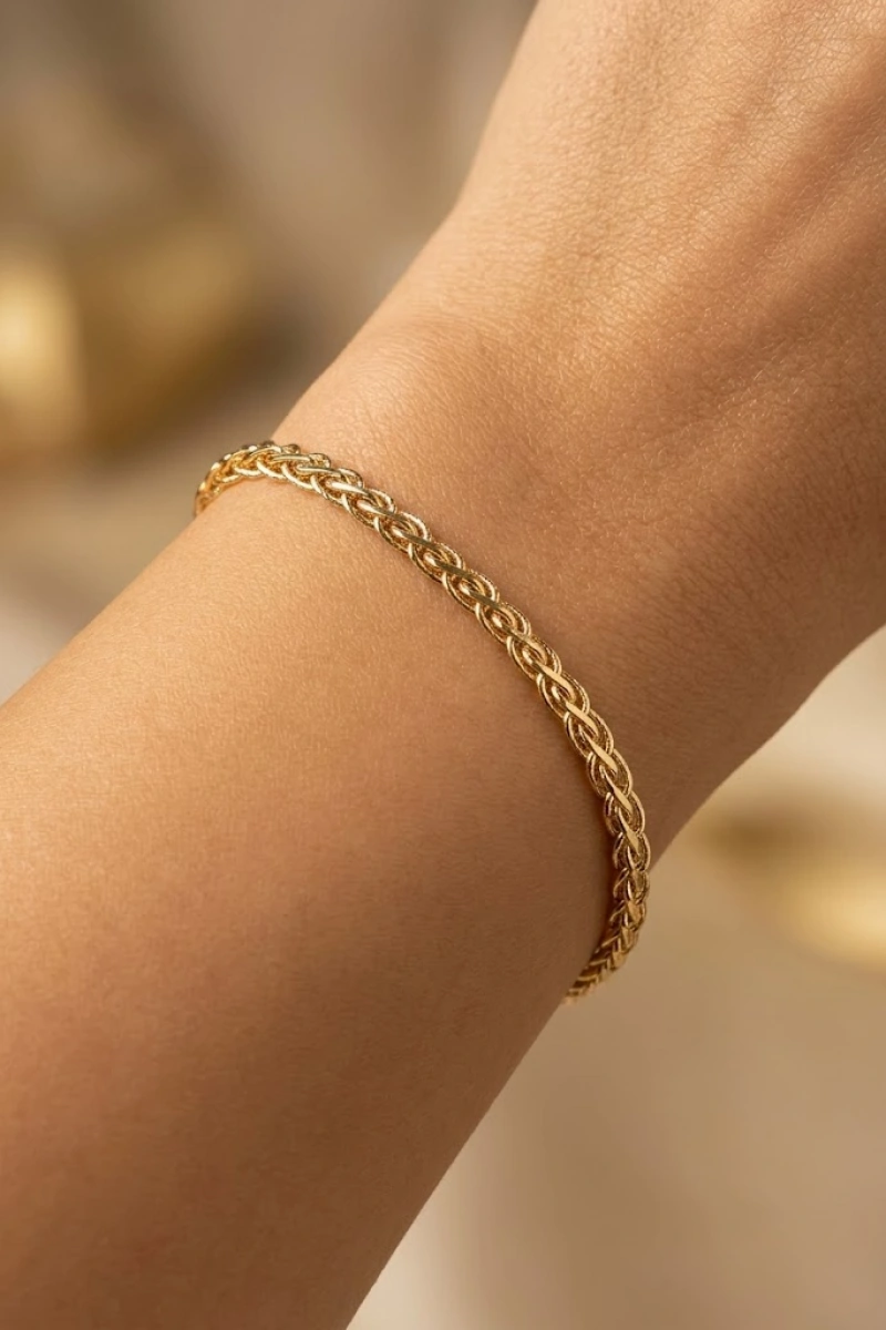 Örgü Model Gold Altın Kaplama Bİleklik