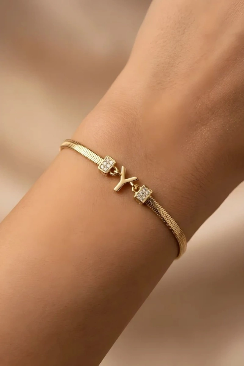 Y Harf İtalyan Model Dümen Kilit Gold Altın Kaplama Bileklik