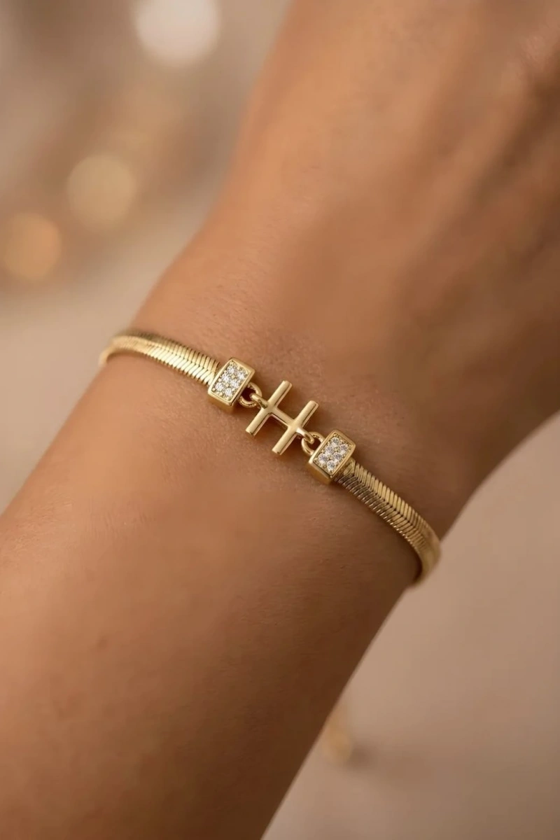 H Harf İtalyan Model Dümen Kilit Gold Altın Kaplama Bileklik