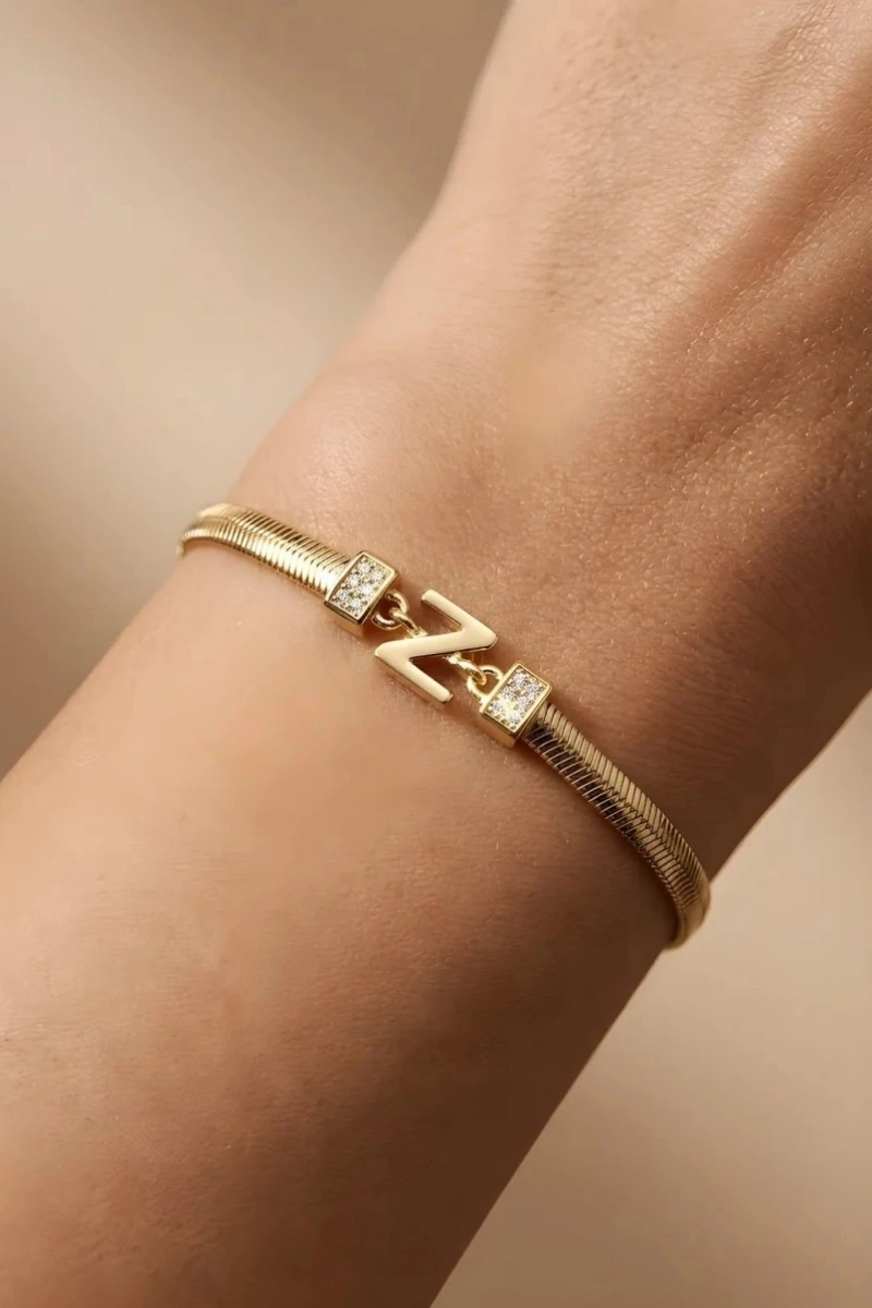 Z Harf İtalyan Model Dümen Kilit Gold Altın Kaplama Bileklik