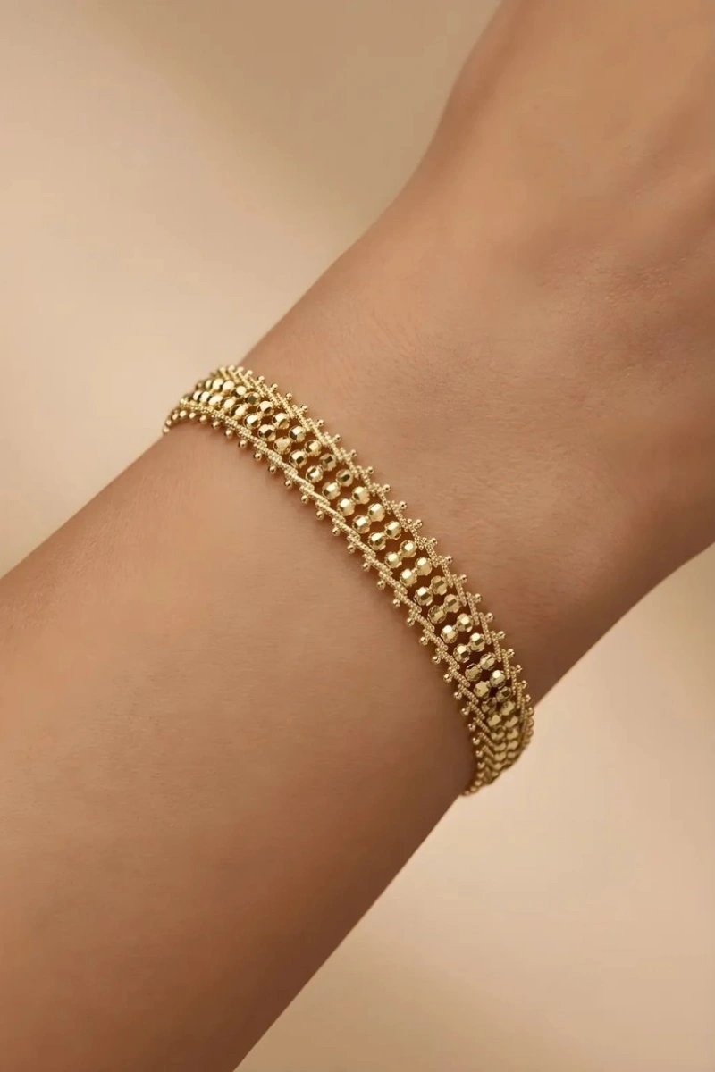 Çift Sıra Top Model Gold Altın Kaplama Bileklik