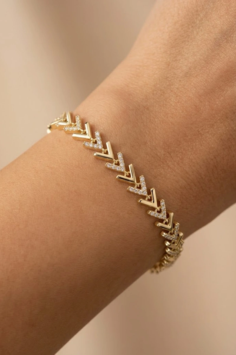 Yarı Taşlı Çavuş Model Gold Altın Kaplama Bileklik