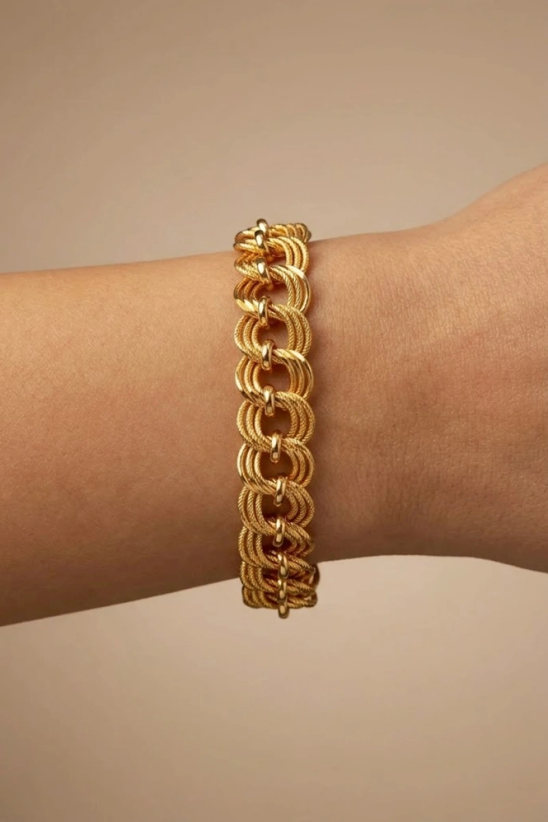 Üç Geçme Samanyolu Model Gold Altın Kaplama Bileklik