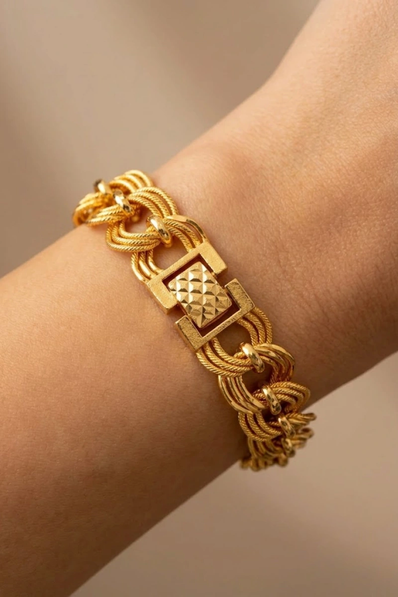 Üç Geçme Samanyolu Model Gold Altın Kaplama Bileklik