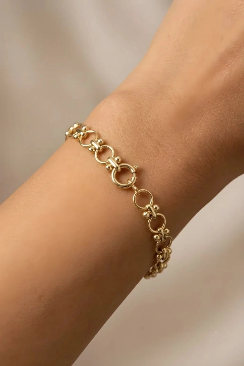 Sıralı Halka Model Gold Altın Kaplama Bileklik