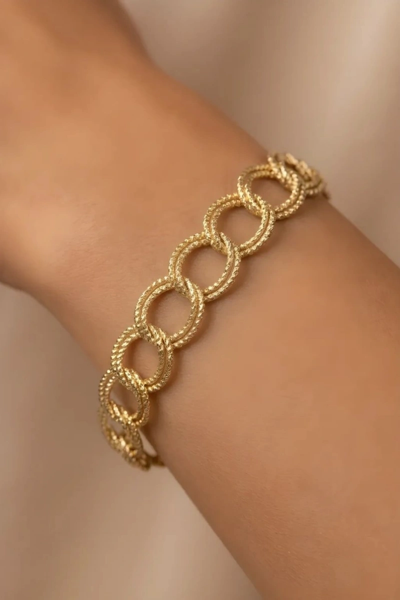 Desenli Samanyolu Model Gold Altın Kaplama Bileklik