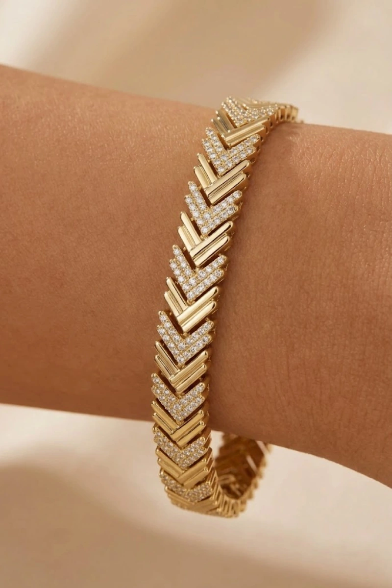 Kalın Üçgen Model Gold Altın Kaplama Bileklik
