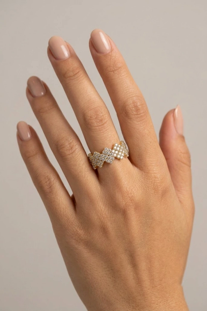 Velora Diamond Model Ayarlanabilir Gold Altın Kaplama Yüzük