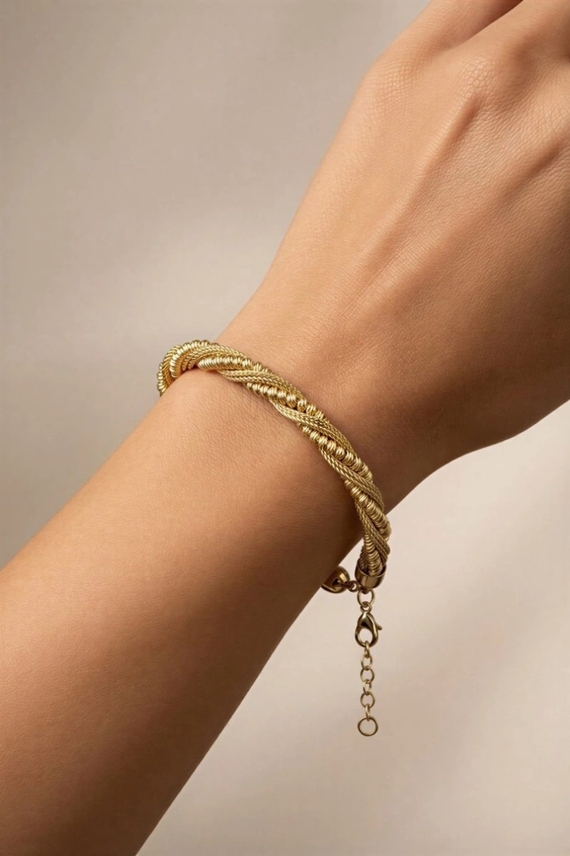 Sarmal Dorika Model Gold Altın Kaplama Bileklik