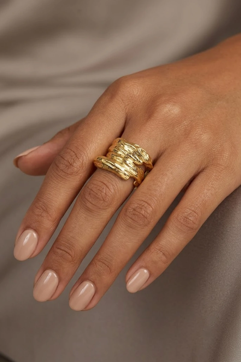 Tiara Model Gold Altın Kaplama Ayarlanabilir Yüzük