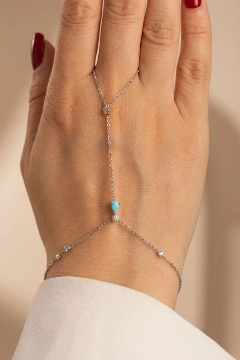 Mavi Damla Model Beyaz Altın Kaplama Şahmeran