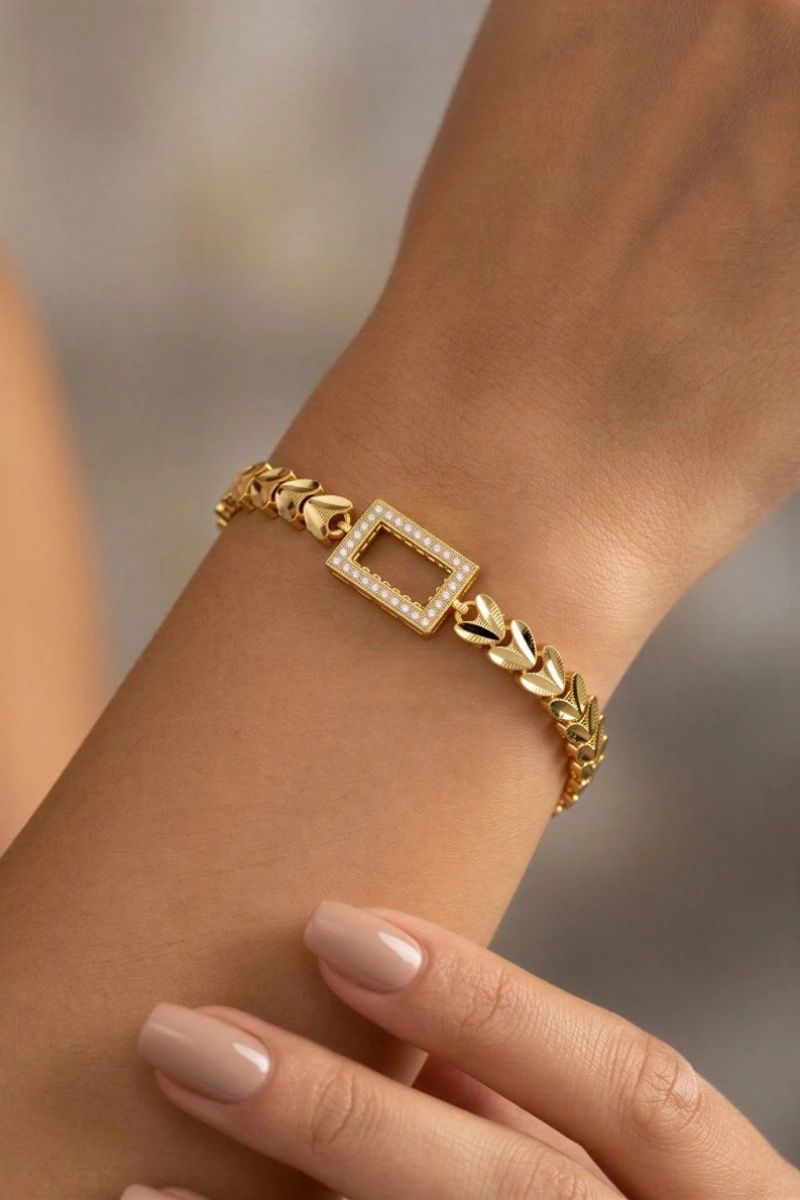 Başak Zincir Gramlık Model Gold Altın Kaplama Kuyumcu Bileklik