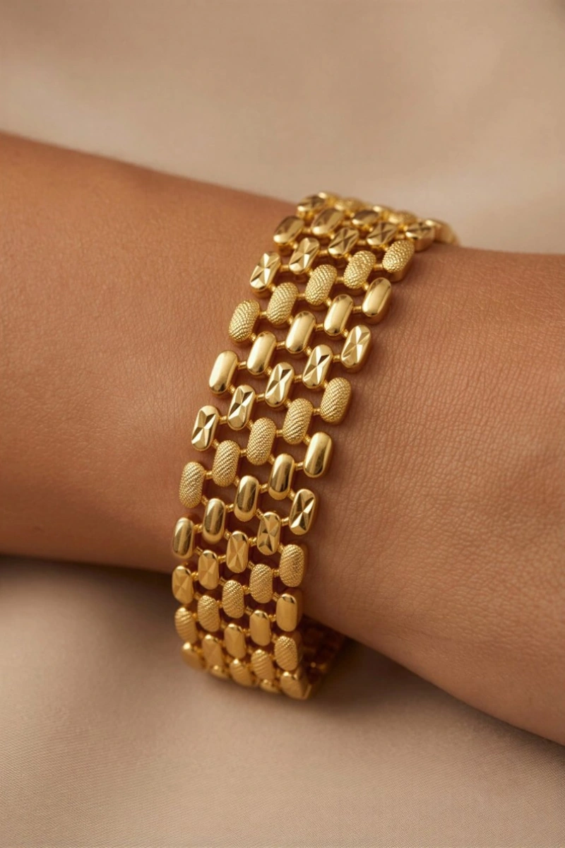 Çapraz Üç Desen Model Gold Altın Kaplama  Kuyumcu Bileklik