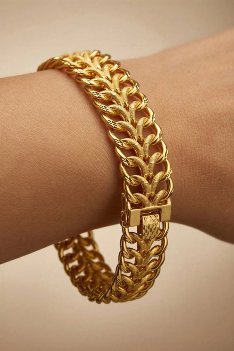 Çift Sıra Uzay Yolu Model Gold Altın Kaplama  Kuyumcu Bileklik
