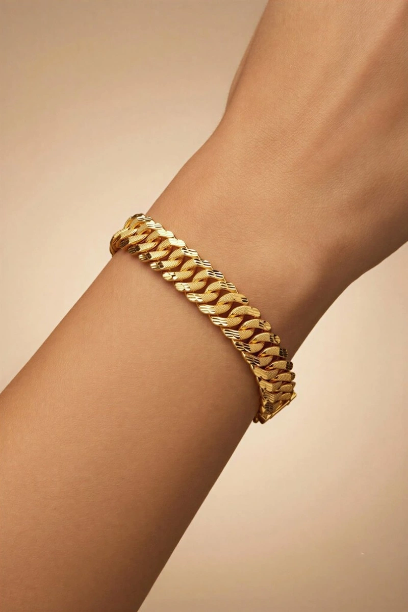 Çizgi Desen Uzay Yolu Model Gold Altın Kaplama  Kuyumcu Bileklik