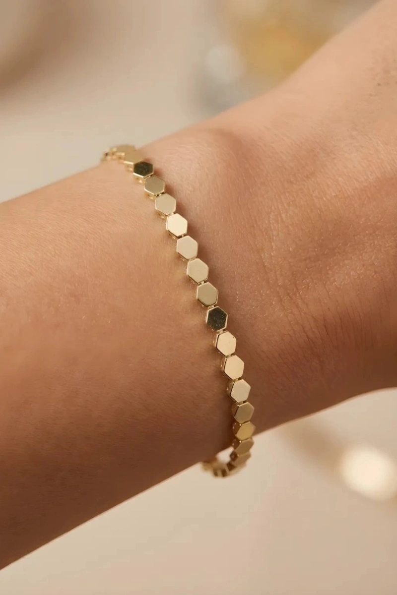 Düz Petek Model Gold Altın Kaplama Bileklik