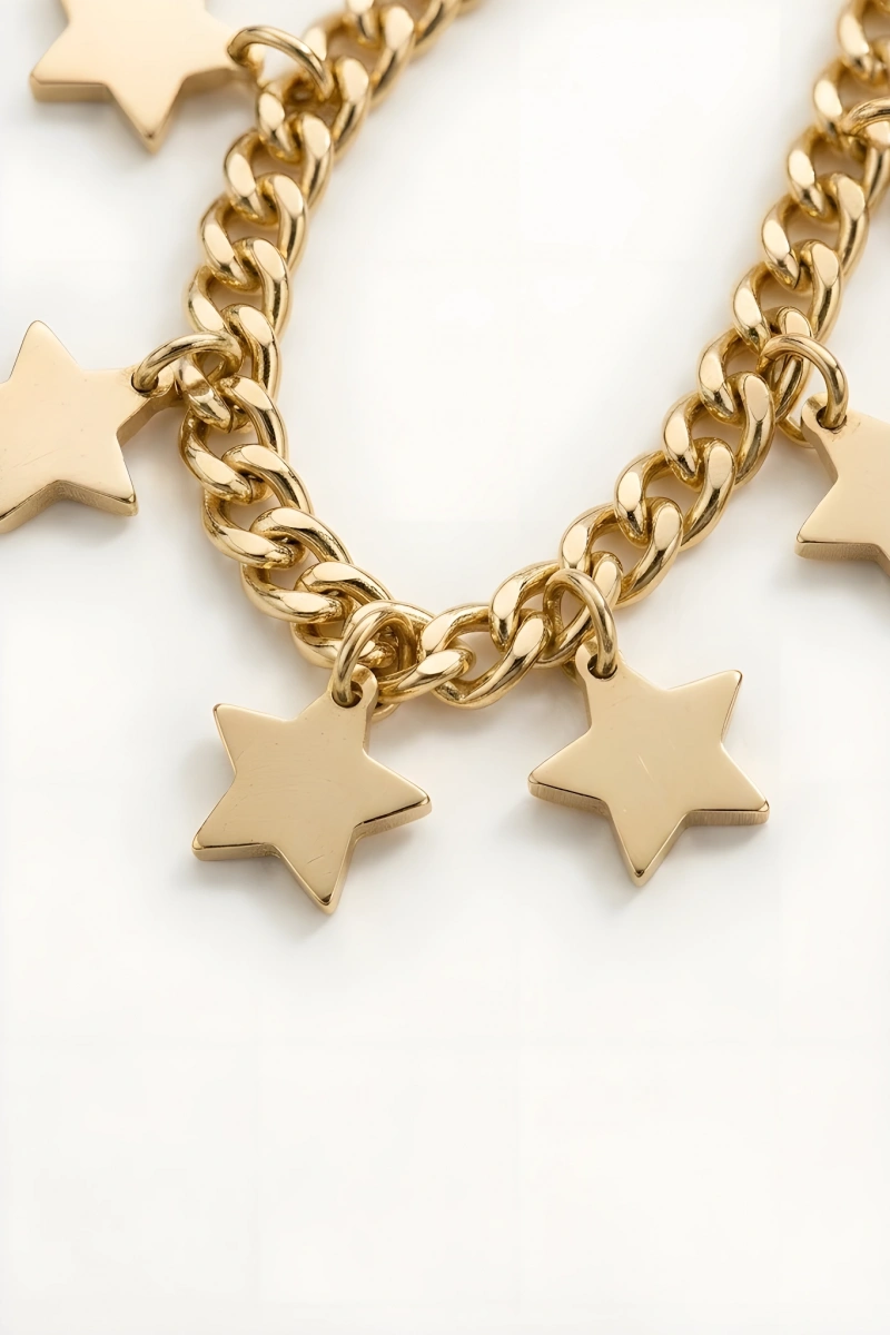 Sıralı Yıldız Model Gold Altın Kaplama Halhal