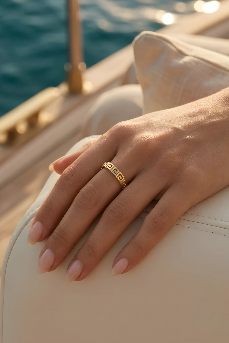 Labirent Model Gold Altın Kaplama Çelik Yüzük