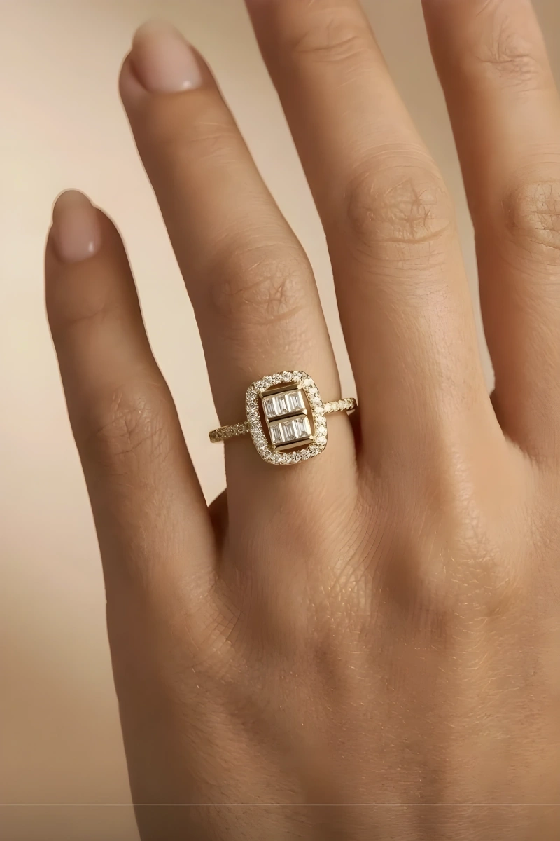 Çift Baget Model Gold Altın Kaplama Yüzük