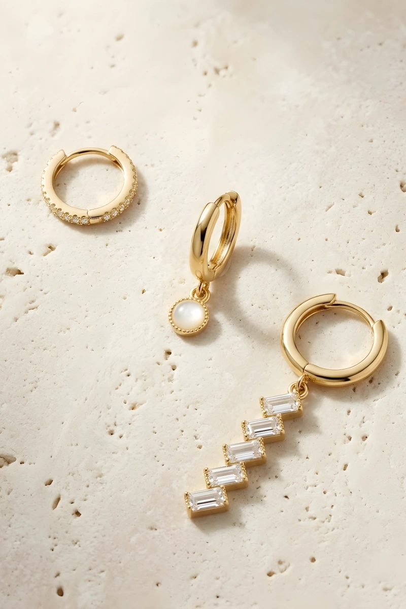 Sarkıt Model Gold Altın Kaplama Üçlü Küpe