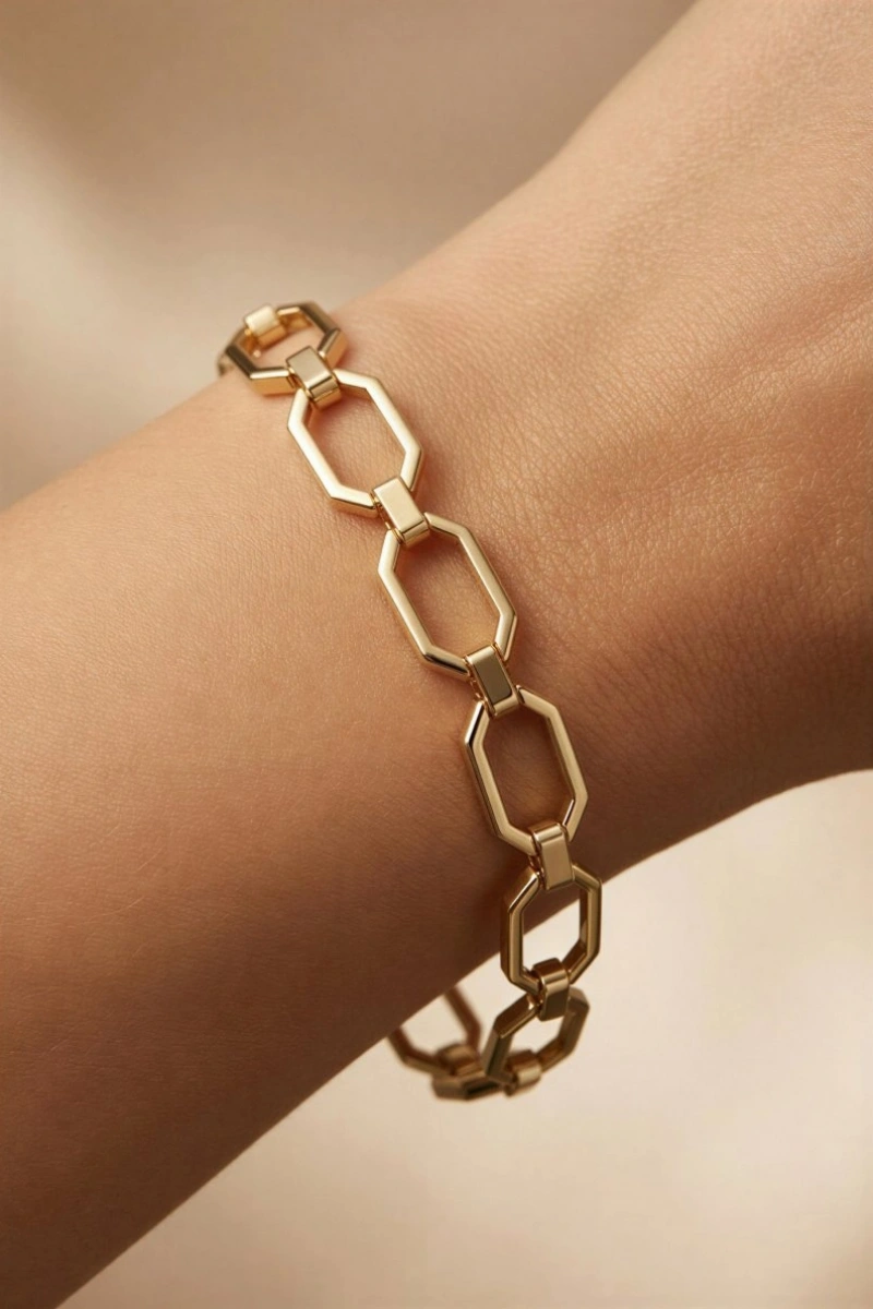 Düz Sekizgen Model Gold Altın Kaplama Bileklik